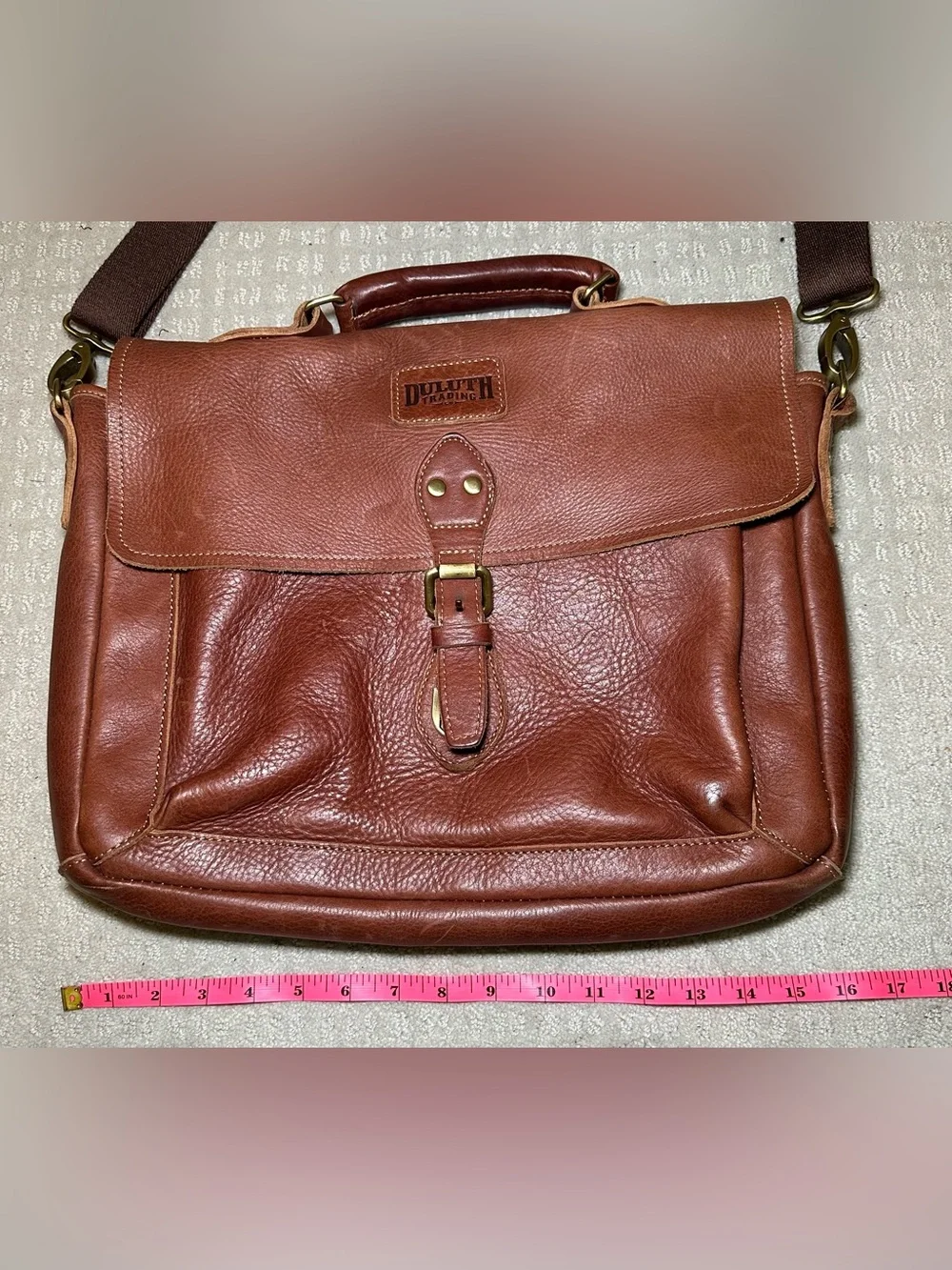 Duluth‎ Trading Co Full Grain Leather Briefcase Laptop Brown Saddle Messenger